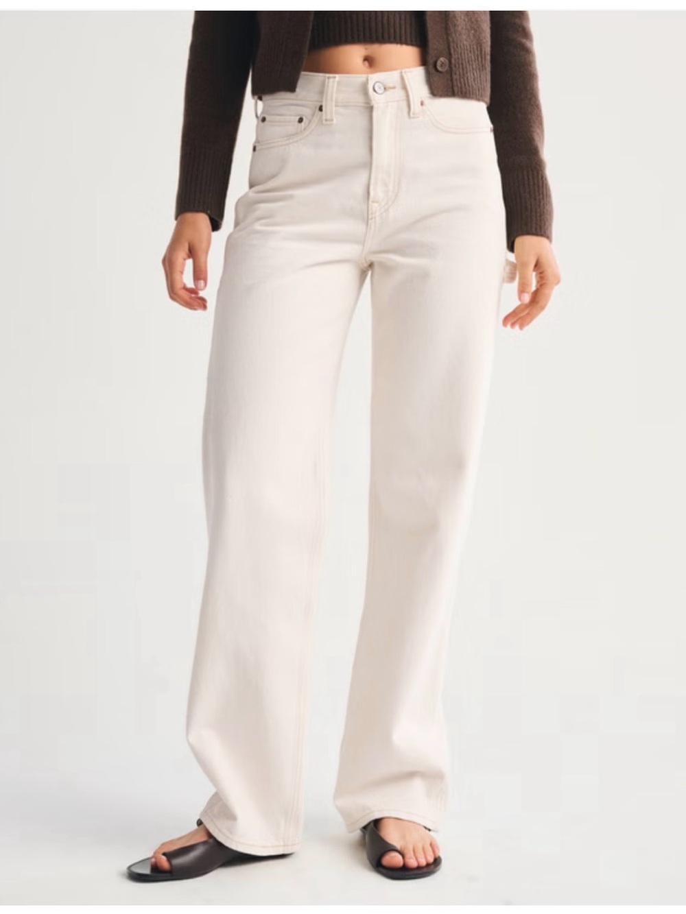 Abercrombie & Fitch Curve Love Mid Rise Slouchy Jeans ecru carpenter wash 25 - Picture 3 of 10